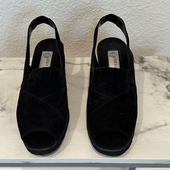 Andre Assous East Black Suede Slingback Wedge - Picture 1 of 5